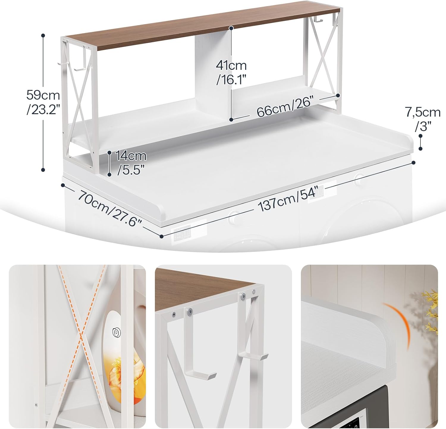 HOOBRO 3-Tier Washer Dryer Countertop with Shelf, 54