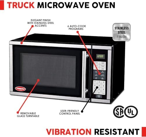 TUNDRA MW Series Truck Microwave Oven - Durable 120V RV Truck Countertop Oven with 20L/0.7 ft³ Capacity, 6 Auto-Cook Programs, Child Lock, LCD Display, Control Panel, Timer Function - MW700