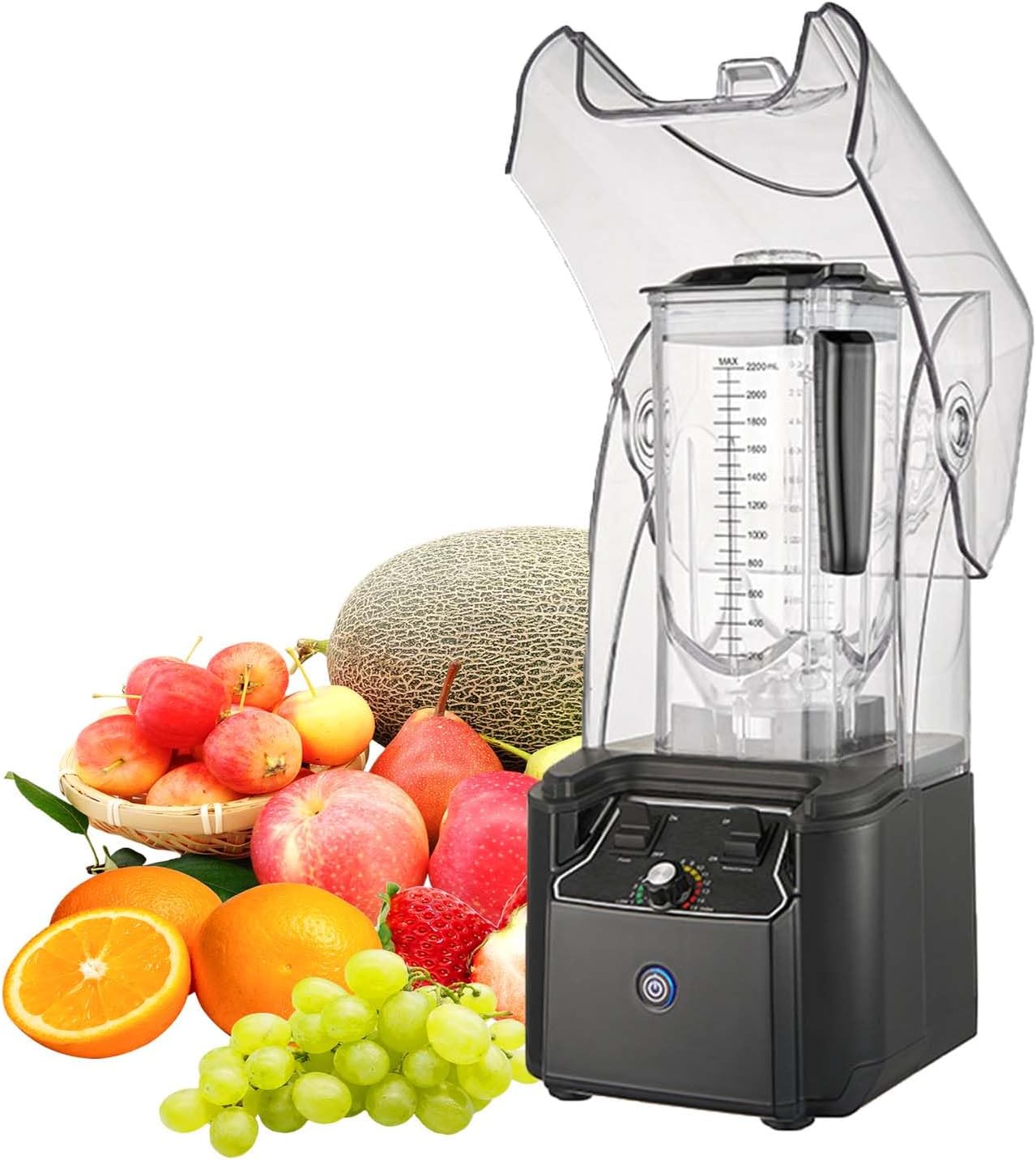 Commercial Professional Blender, Juice Smoothie Machine, W/Shielded Silent Housing, 2200W Electric Food Processor, Black