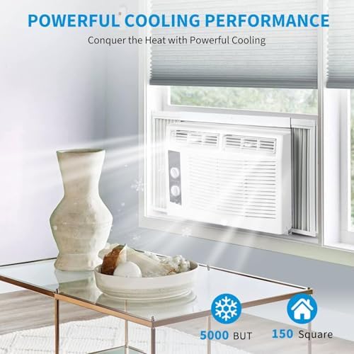 5000 BTU Window AC Unit, Mini Air Conditioner with Remote & Manual Controls, High-Efficiency Quiet Cooling for Rooms up to 150 Sq.Ft., Washable Filter, Easy Install for Bedroom or Small Office