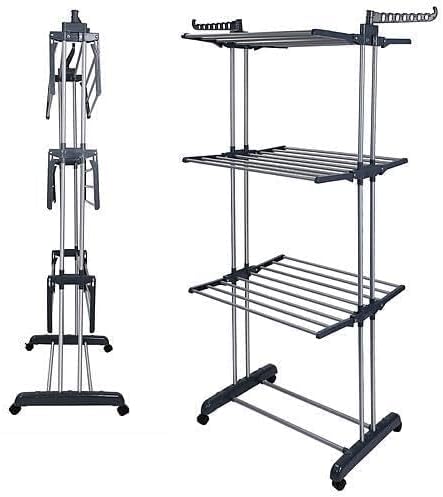 Clothes Drying Rack Rolling Collapsible Laundry Dryer Hanger Stand Rail