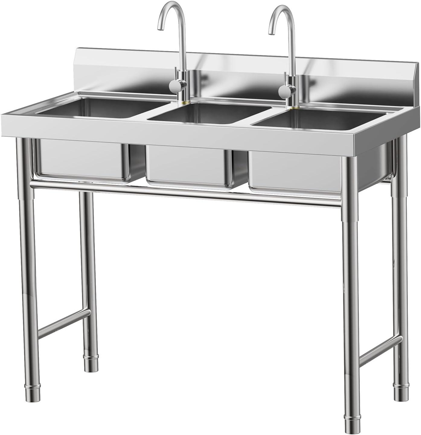 Utility Sink 304 Tainless Steel Table with Sink Outdoor Sink Station 3 Compartment Sink Commercial Kitchen Appliances Laundry Room, Workshop and RV(39 * 18 * 35.8 IN)