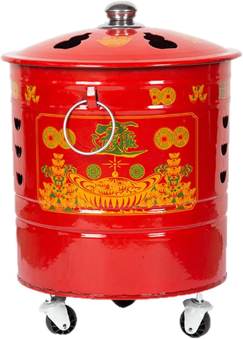 Incinerator, Burn Barrel with Lid, Portable Burn Cage with Wheels, Metal Fire Pit, Trash Burning Containers with Grid Support(33.5cm/13in)