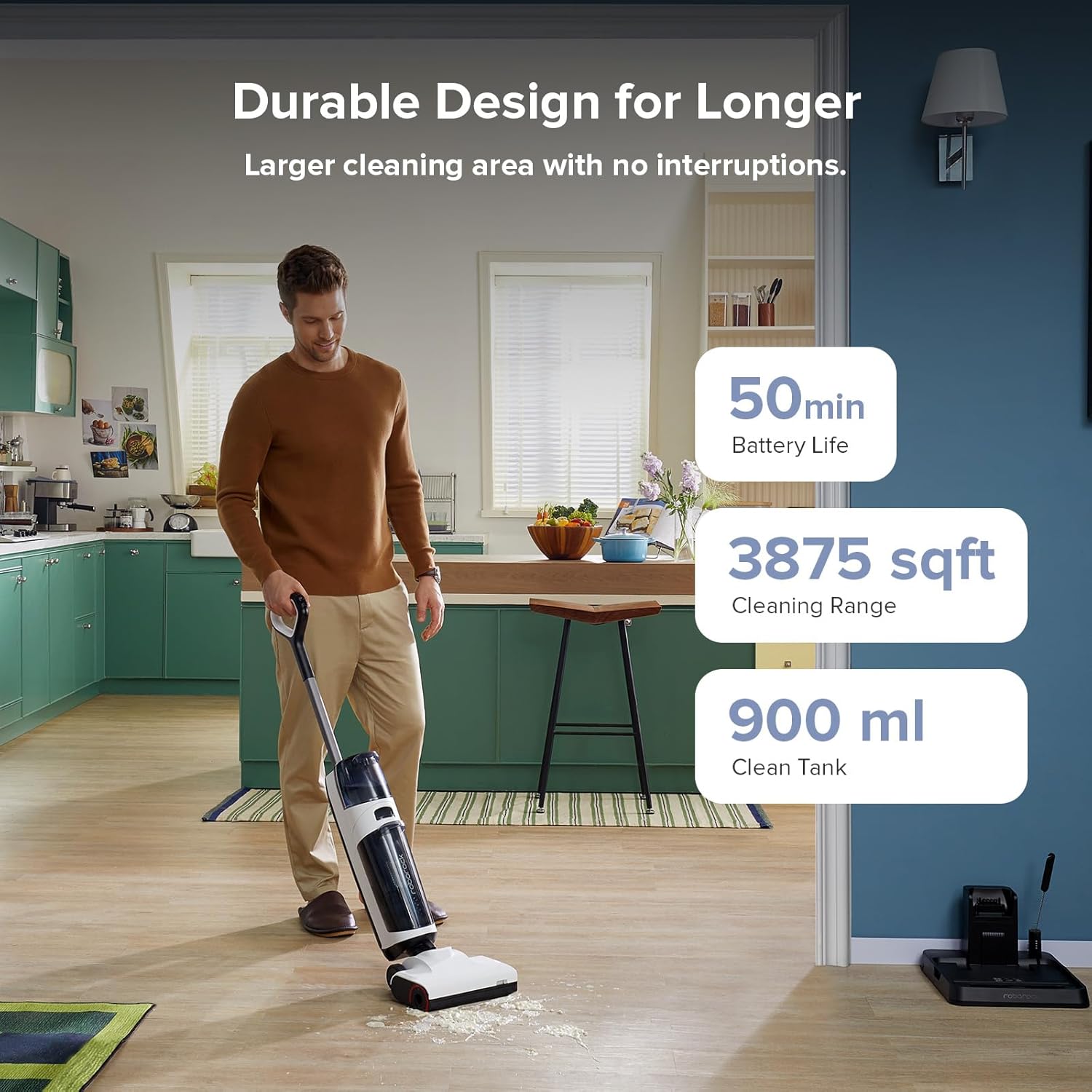 roborock Dyad Air Wet Dry Vacuum Cleaner, Cordless Vacuum Mop Combo with 17000Pa Power Suction, Long Battery, Edge Cleaning, Hardwood Floor Cleaner with Self-Cleaning & Drying System (Refurbished)