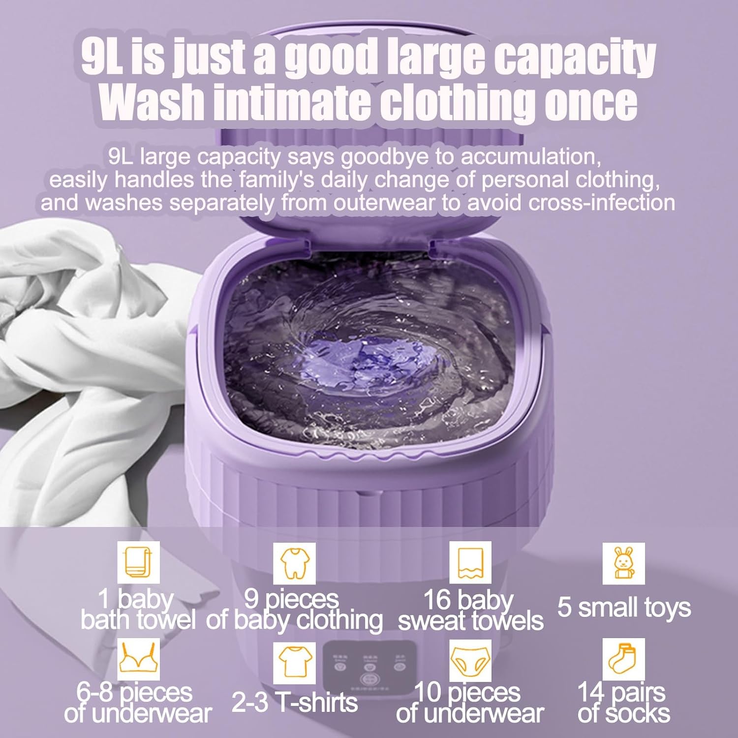 DELURA 9L, Mini, Foldable, Integrated Wash and Remover, Portable Washing Machine, Suitable for Apartments, Dormitories, Camping, RVs, and Travel Laundry (Color : A)