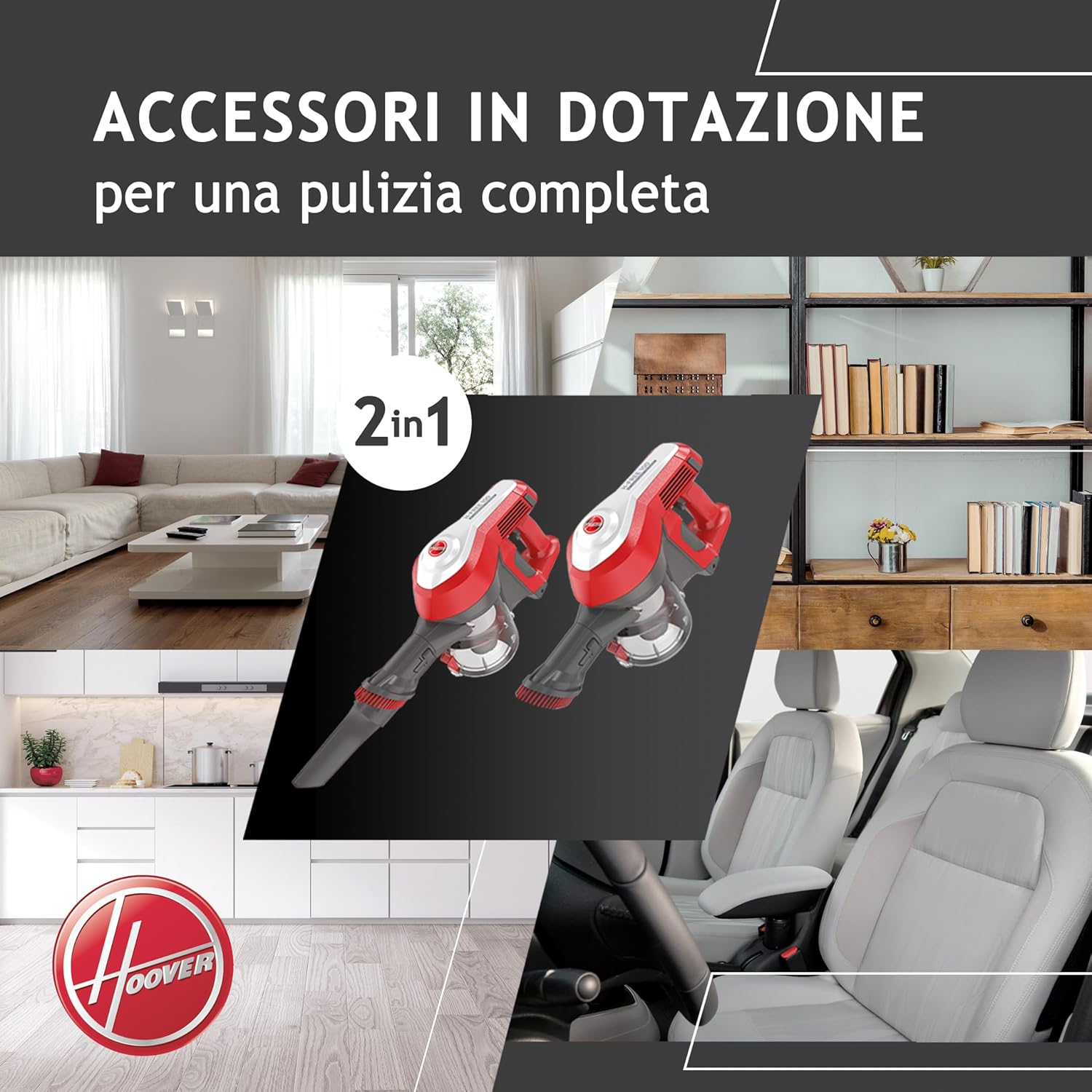 Hoover 39400928 HF122RH 011 Scopa Ricaricabile, H-Free 100, 0.9L, Batteria litio 22 V, 40 minuti, 2 velocità, Home, Griggio Rosso