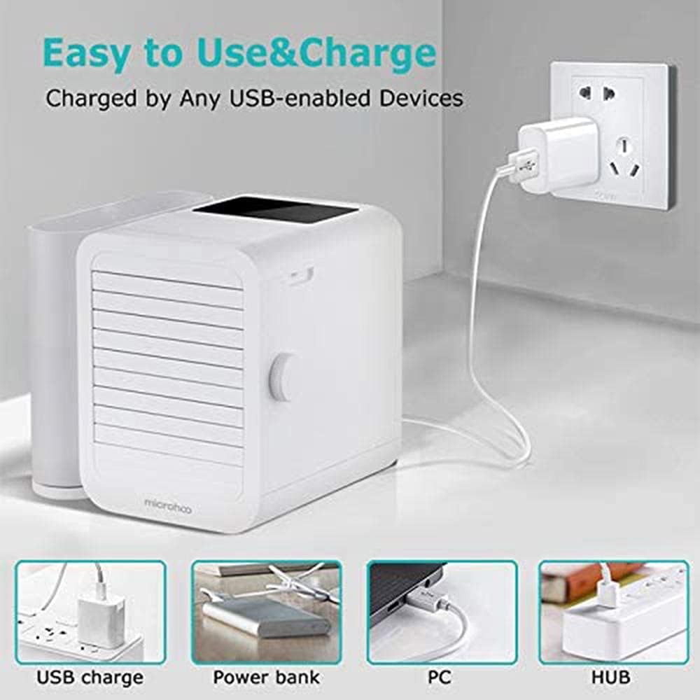 Portable Air Conditioner Fan, 3 In 1 Mini Air Conditioner Water Cooling Fan Touch Screen Timing Artic Cooler Humidifier Bladeless Fan-White