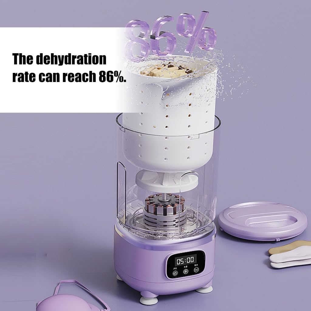 Generic Fully Automatic Portable Washing Machine with Drying 2L Capacity Cordless Rechargeable 3000mAh Battery Compact Washer Dryer for Lingerie Socks Travel Apartment (Purple)