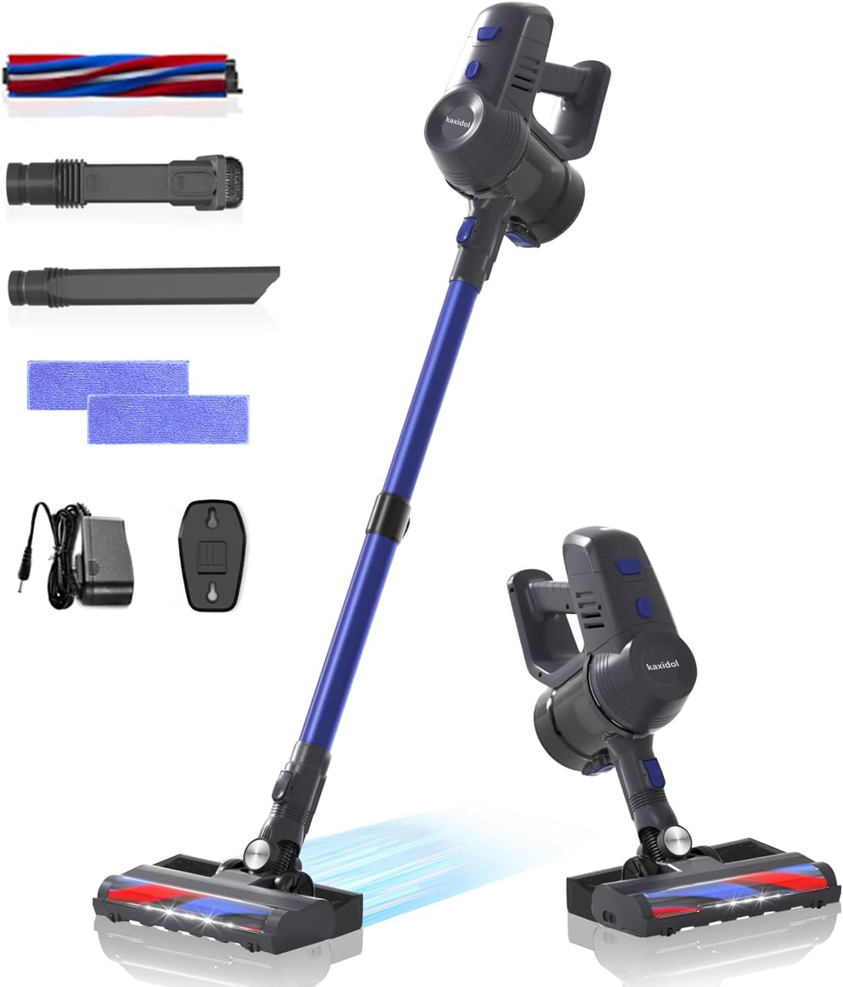 Cordless Lightweight Wet Dry Stick Vacuum Cleaner and Mop for for Pet Hair Powerful Suction 2 in 1 Handheld Vac for Hard Floors, Retractable Battery, Dark Blue