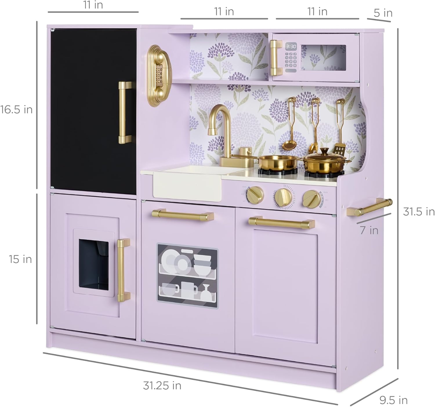 Best Choice Products Pretend Play Kitchen Wooden Toy Set for Kids w/Realistic Design, Telephone, Utensils, Oven, Microwave, Sink - Lavender