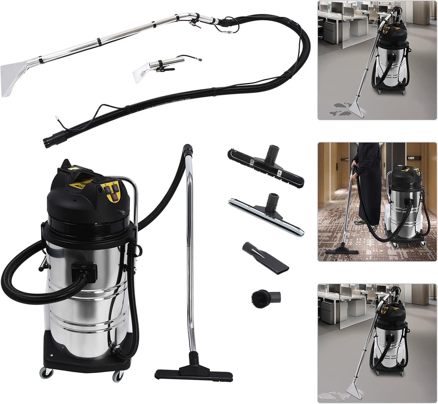 2110W 80L Portable Carpet Cleaner Machine, 3 in 1 Carpet Spraying Floor Brush Cleaner Extractor Upholstery Wet Dry Vacuum Cleaner, Portable Carpet & Upholstery Spot Cleaner for Hotels, Offices