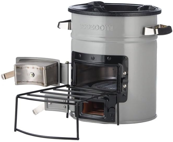 EcoZoom Rocket Stove – Heavy Duty Dual Fuel (Wood & Charcoal) Portable Camping & Emergency Stove, Insulated Body, Refractory Linings, Cast-Iron Cookware Compatible