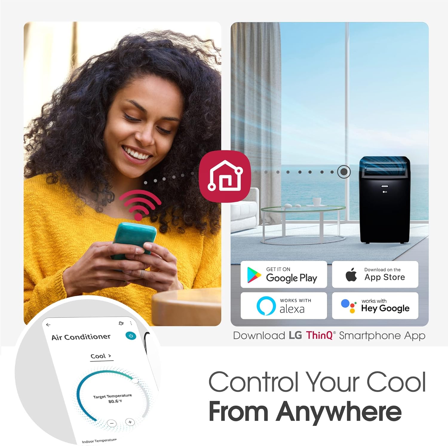 LG 10000 BTU (DOE) / (13500 ASHRAE) Portable Air Conditioners Cools 450 Sqft Easy Install & WiFi App Remote Eco-friendly, Quiet Medium & Large Room Air Conditioner AC Unit Home Black LP1023BSSM