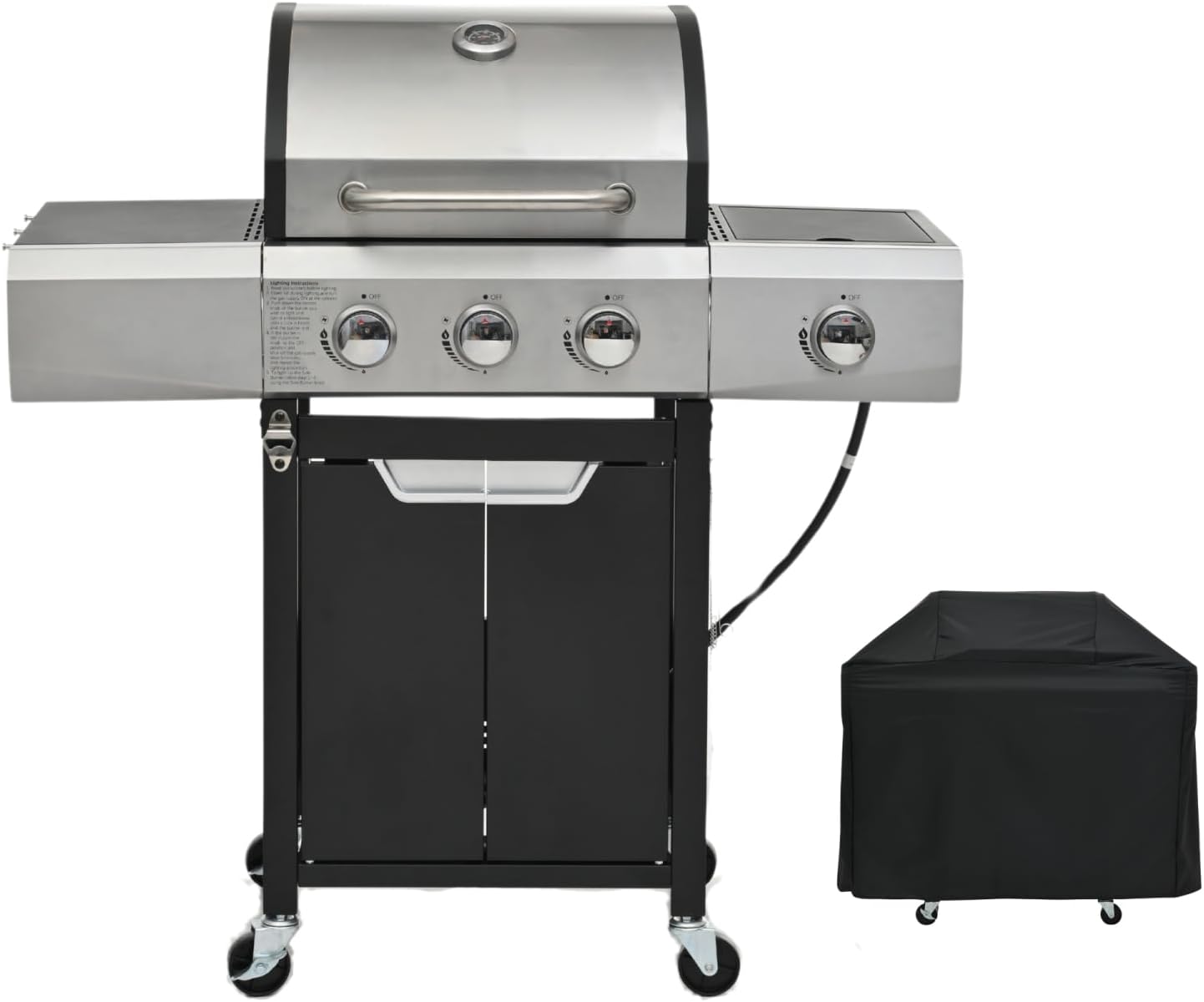 Powerful 3-Burner Stainless Steel Gas Grill with Side Burner, Perfect for Outdoor Cog and Camping