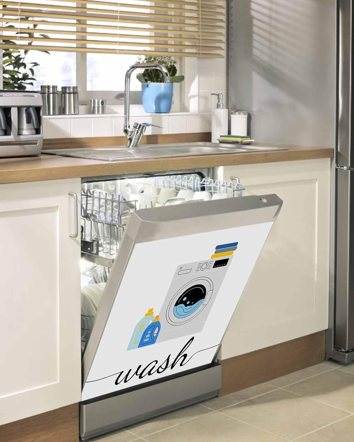 Dishwasher Magnet Cover, Laundry Room Dishwasher Lid Magnetic Kitchen Sticker, Modern Minimalist Washing Machine Resuable Refrigerator Magnet Covers Panel Decal Fridge Kitchen Appliance 23''x26''