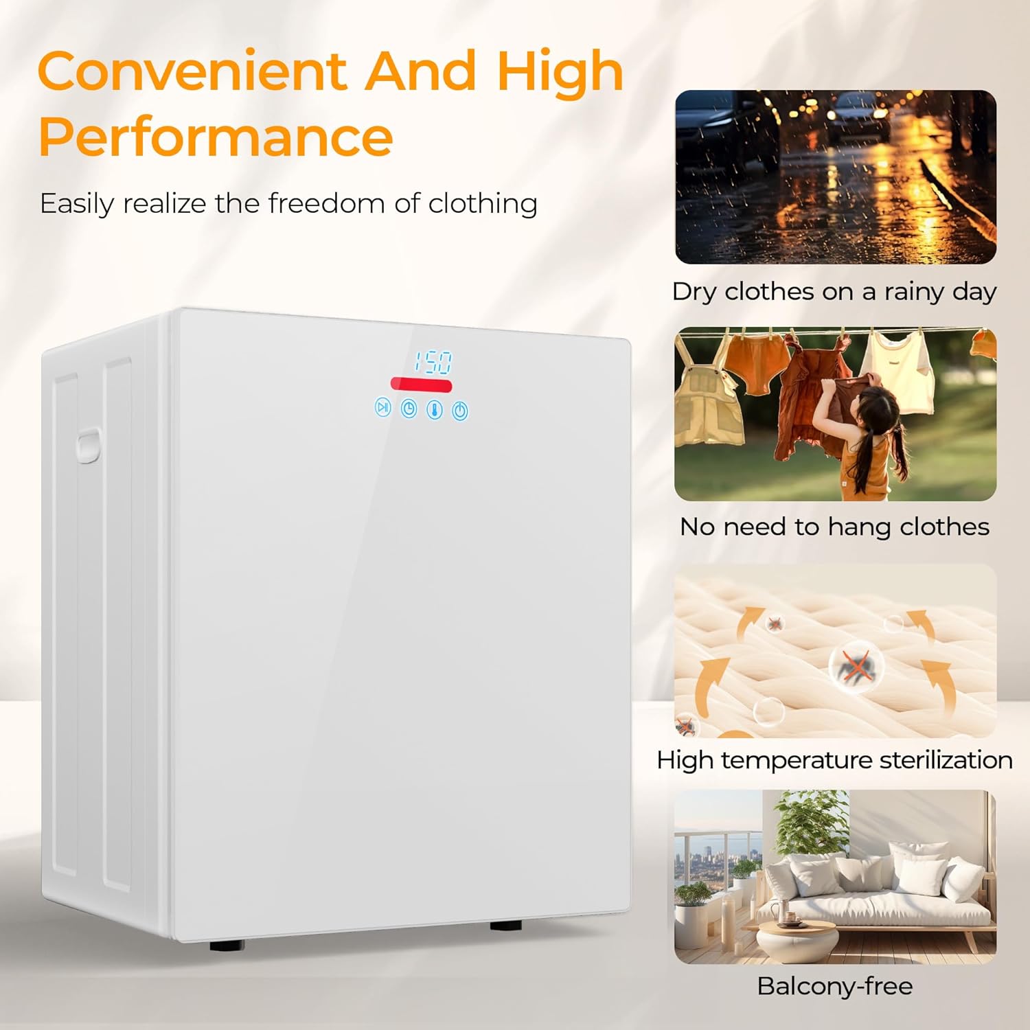 EUHOMY 1.5 Cu.ft. Portable Clothes Dryer, 850W Compact Dryer with Exhaust Hose, Mirror Finish, LCD Touch Panel, 4 Drying Modes, 5.5lbs Capacity, Portable Dryer for Apartments, Dorms, Rvs, White