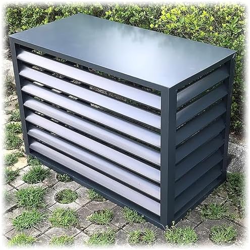 Air Conditioner Cover Aluminum Louvered Frame Flower Shelf Decorative Balcony, For Outside Units Hide Heat Pumps Shelf Plant Storage Weather Resistant(110*80*60cm)