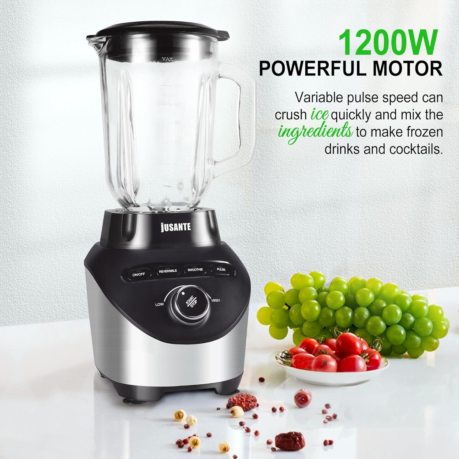 Professional Blender with 1200 Watts and 64 oz Glass Jar Kitchen Countertop Blender for Shakes and Smoothies with High Speed Total Crushing Smoothie Blender Black for Smoothies Frozen Drinks