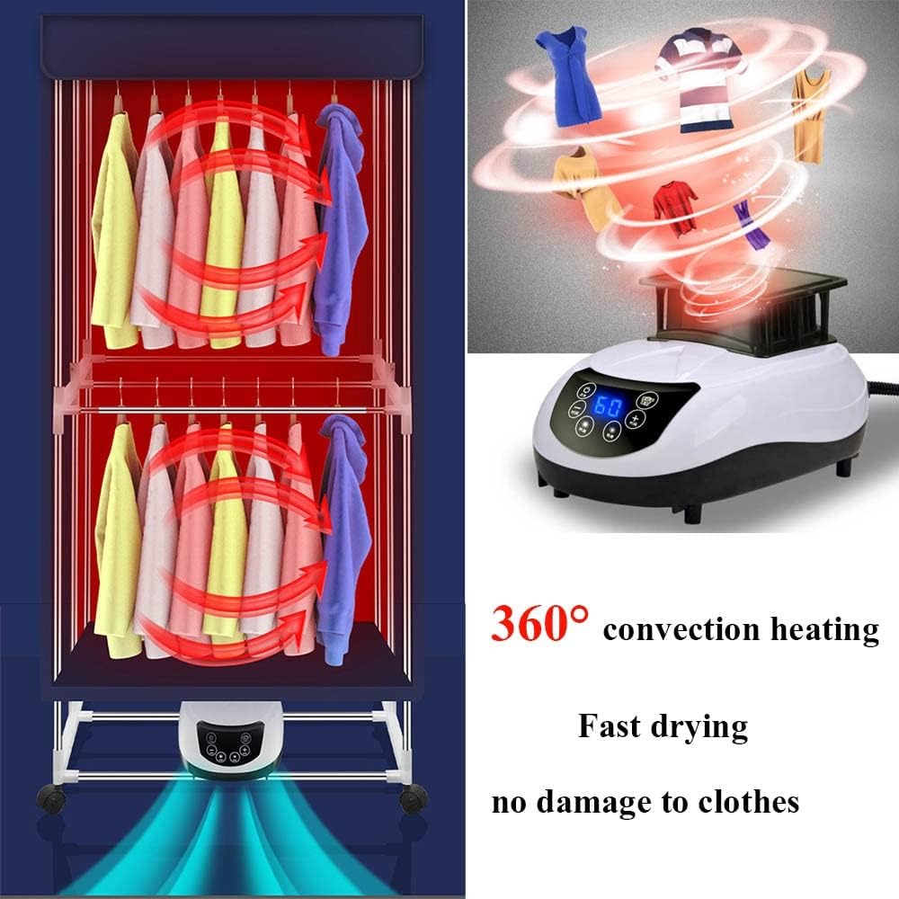 Clothes Airer, Household Clothes Dryer Foldable Electric Heated Clothes Airer with Remote Control,2-Tier Clothes Drying Rack Energy Saving Warm Air Clothing Drying Wardrobe,Quick Dry,1500W The New