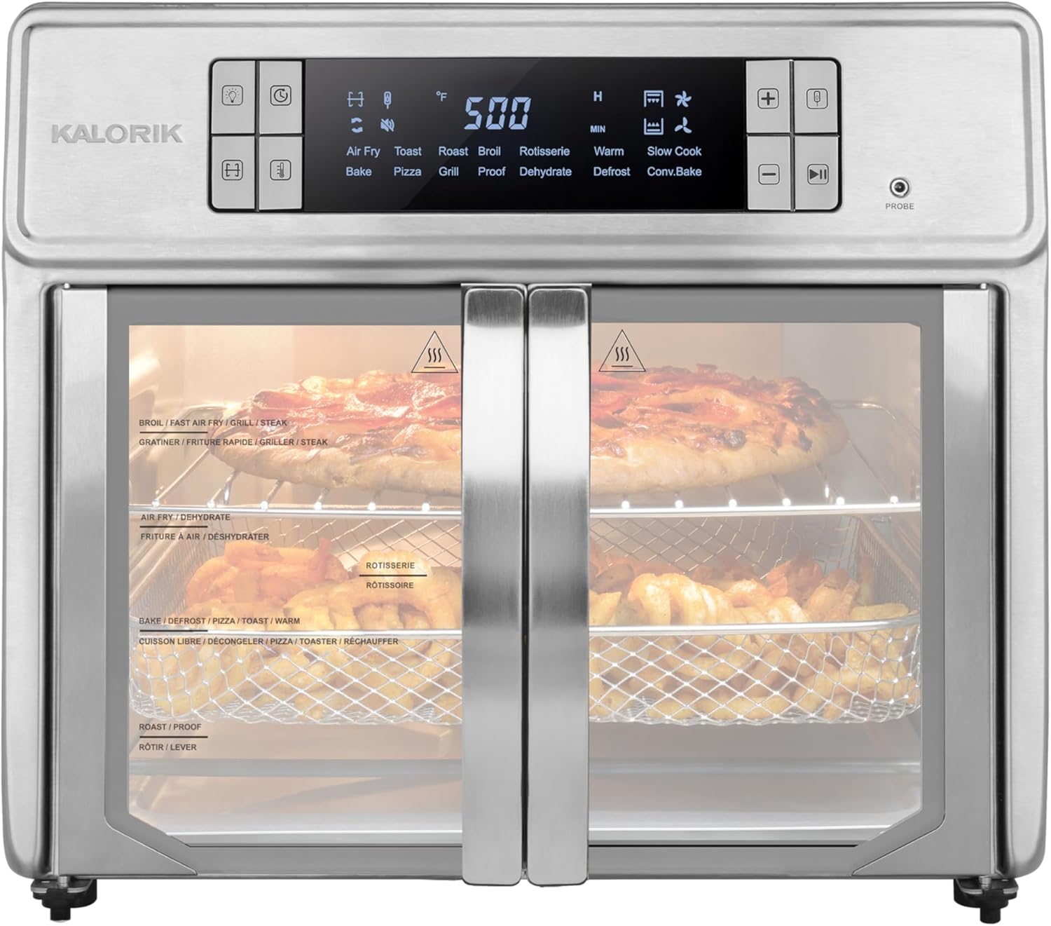 Kalorik Air Fryer Oven MAXX Series 26-Quart Flex Trio with Digital Controls Easy-View Door and 14 Cooking Presets, Converts into Dual 13 Quart Air Fryers, 1700-Watts, Stainless Steel