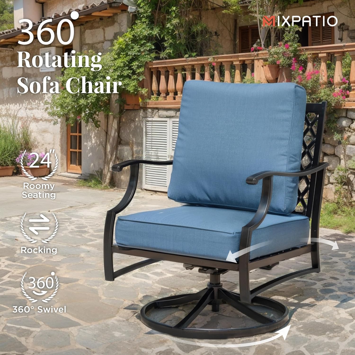 Patio Furniture Set with Fire Pit Table, 5 Pcs Metal Outdoor Conversation Set, 4 Swivel Chairs with 5.75