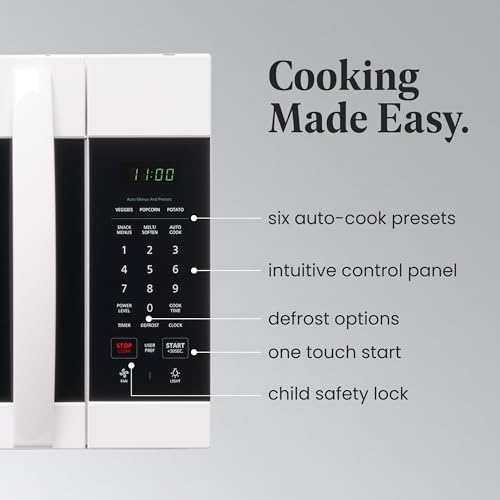 Farberware 1.7 Cu. Ft. Over-the-Range Microwave Oven – 1000 Watts Power, Auto Cook Settings, Defrost, Easy Clean and Child Safety Lock - White