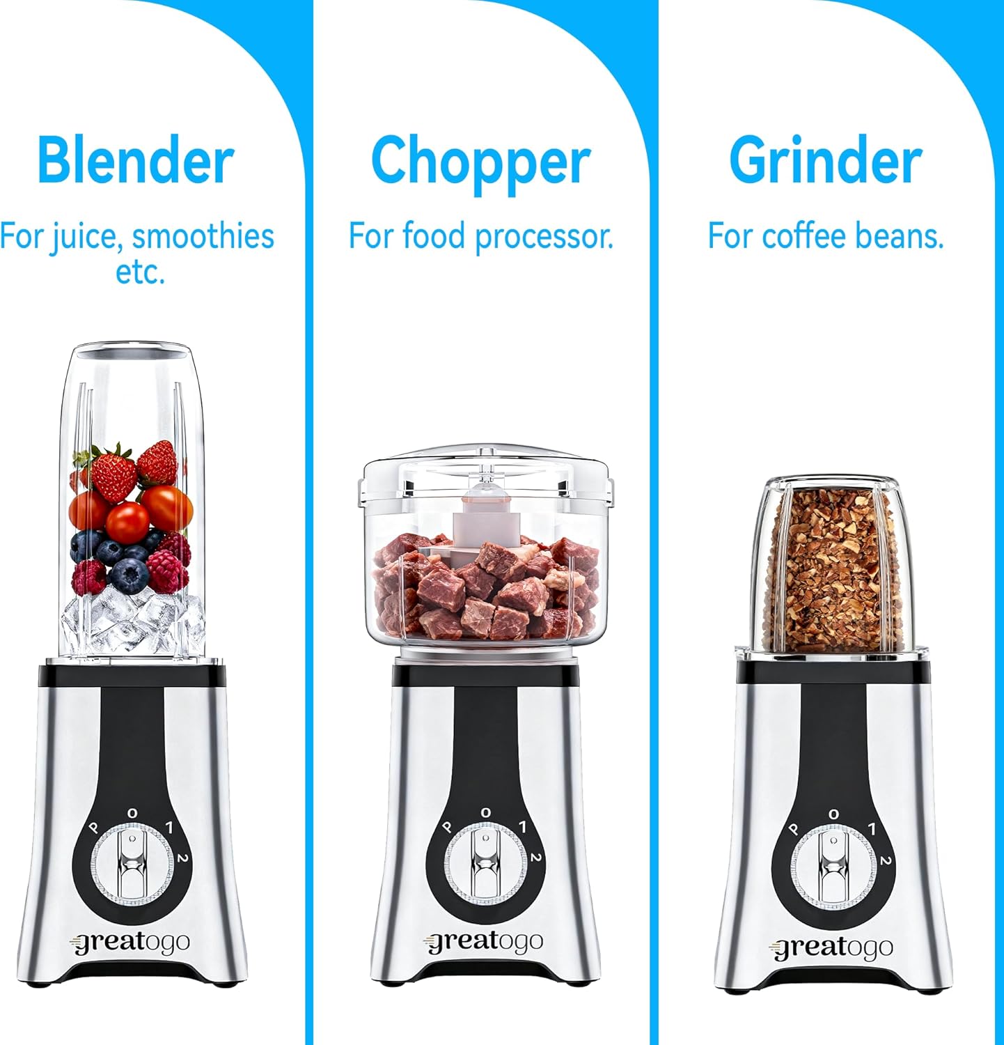 Countertop Blenders For Shakes And Smoothies, 3-In-1 Smoothie Maker & Food Processor, Multi-Function Blender Grinder Chopper Combo For Kitchen, Includes 4 Cups And Portable Lid