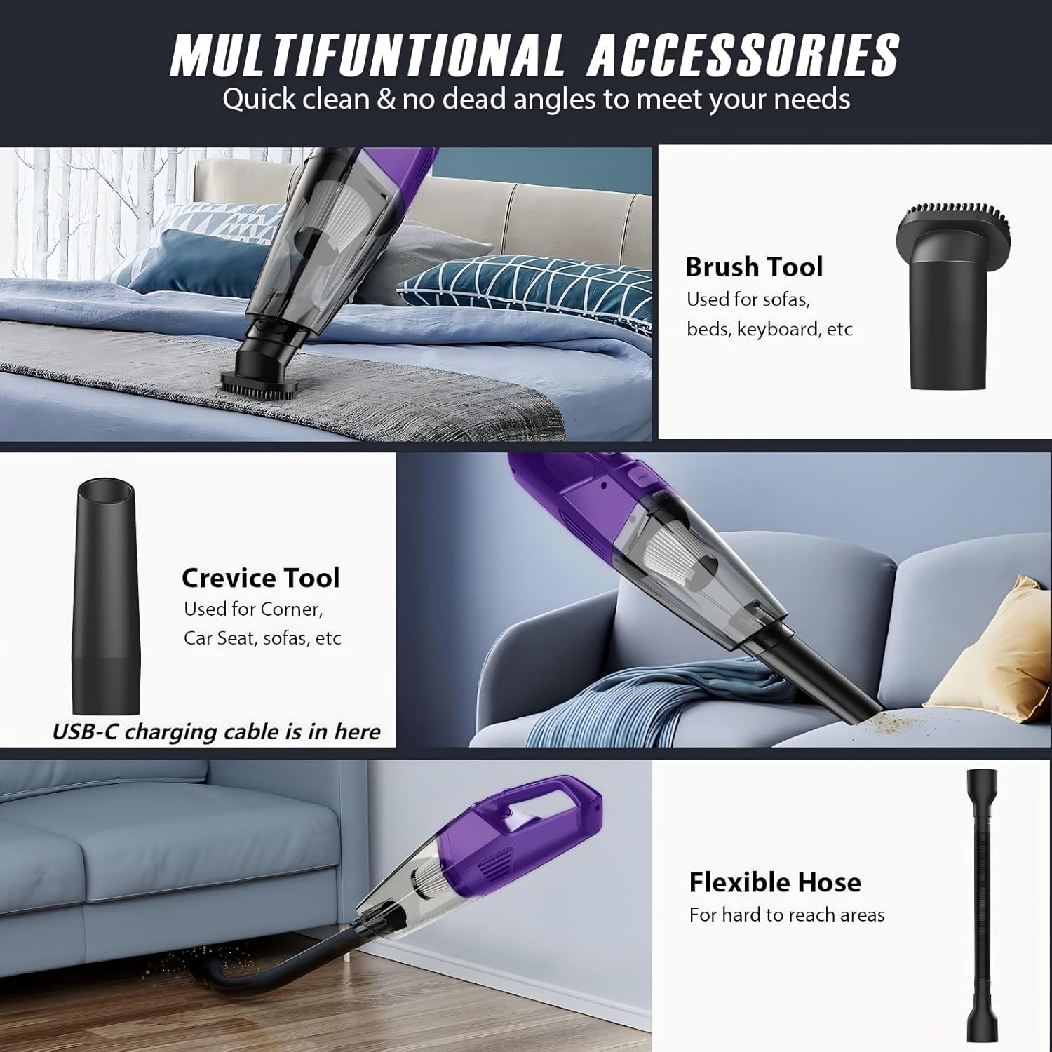 Handheld Vacuum Cordless — 3-in-1 Hand Held Vacuum Rechargeable with 8000Pa Powerful Suction, 1.7 Lbs Lightweight Handheld Vac, 30-Mins Quick Dust Removal for Car, Kitchen & Home