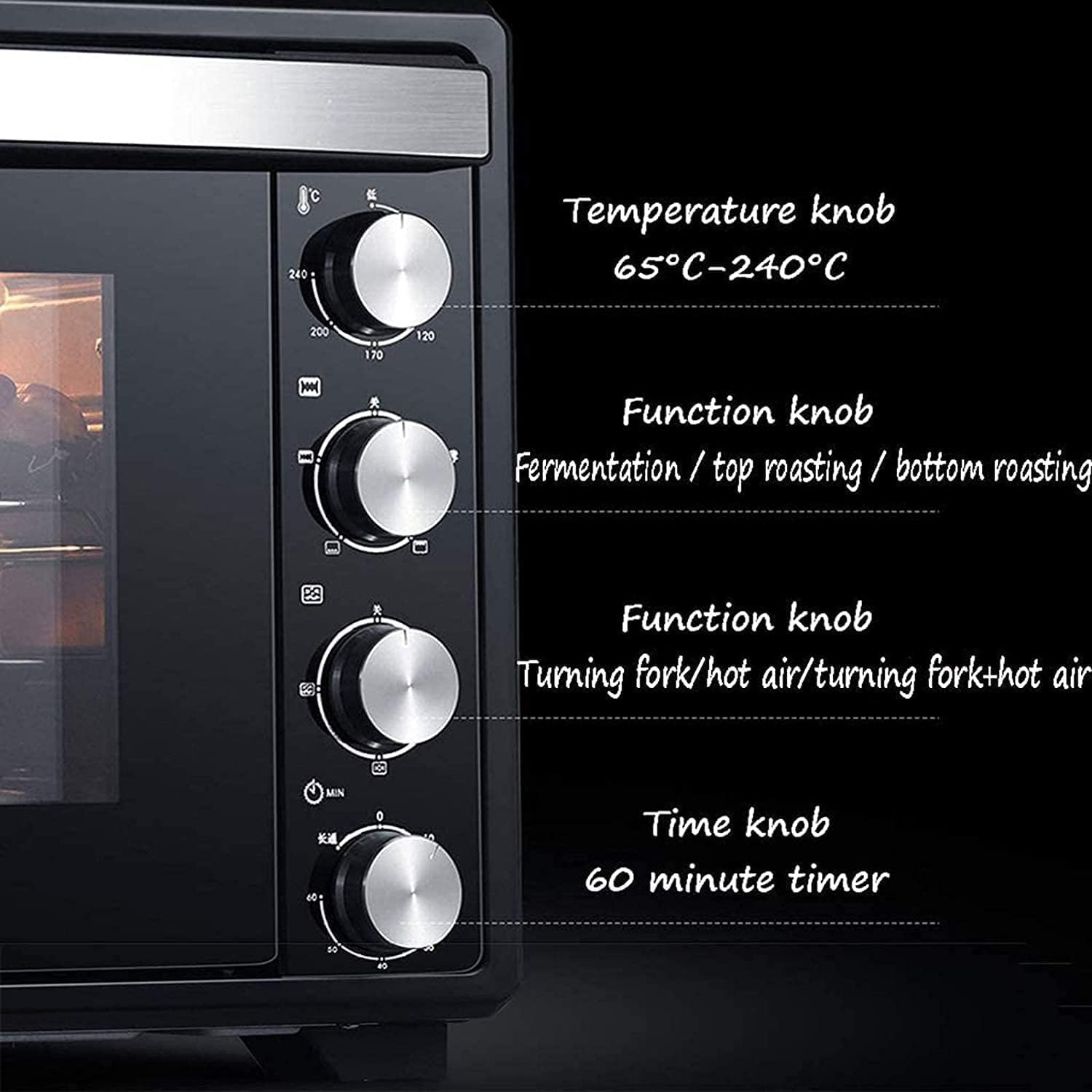 Electric Convection Oven Air Fryer 40L Large Capacity with 60min Timer Built-in Baking Light 90°C to 230°C Temperature Control for Toasting Baking and Broiling