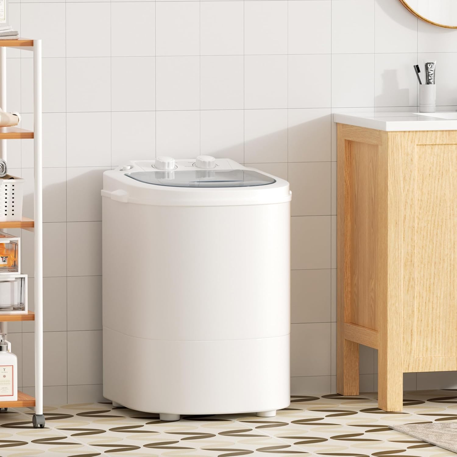 Greenvelly Portable Washing Machine, 6.6lbs Single Tub Small Laundry Washer with Spin Basket, Semi-automatic Washer Machine for Apartment, Dorms, RV, Home (Grey White)