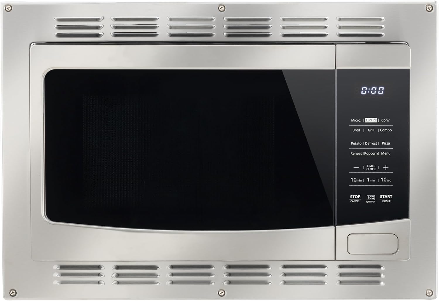 RecPro RV Kitchen Air Fryer & Convection Microwave with Trim Kit | 1.0 Cu. Ft. | 120V | 6 Cooking Modes (Stainless Steel)