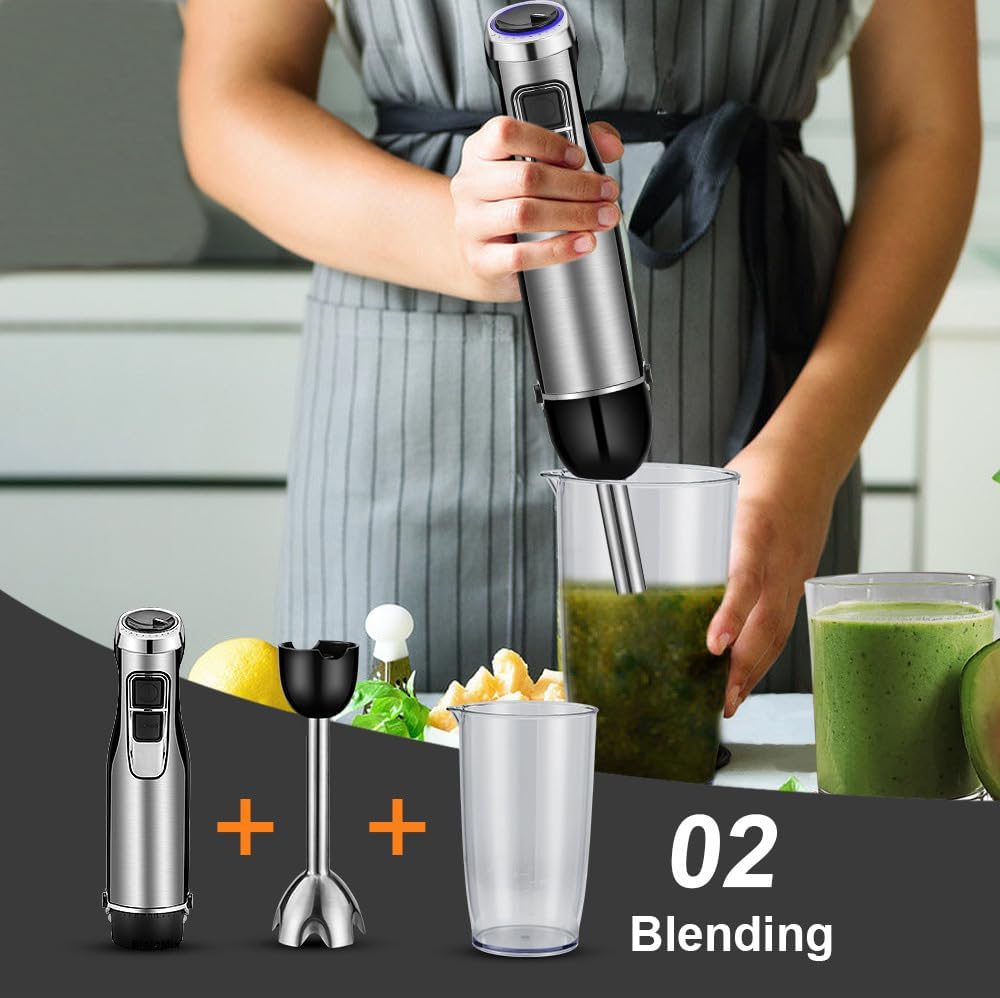 Immersion Hand Blender Multi-Purpose 220V 5 IN 1 Blender Heavy Duty Copper Motor Stainless Steel Finish Includes Whisk Attachment, Chopper and Smoothies Cup (HB3302 EU Plug)