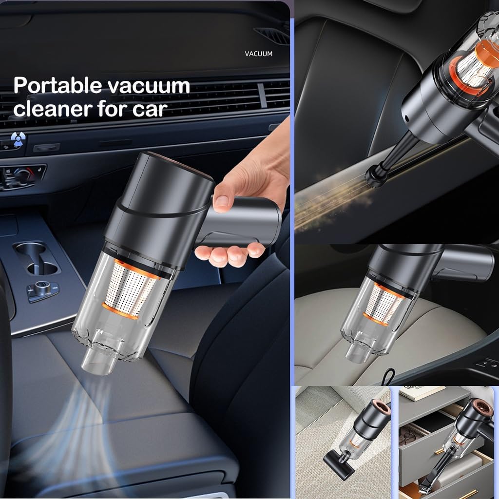 KITCISSL Portable Hand Held Car Vacuum Handheld Vacuum Cordless, Hand Vacuum Cordless Multifunctional Vacuum Cleaners for Home, Car Vacuum Cleaner High Power for Pet Hair, Type-C (Color : Black)