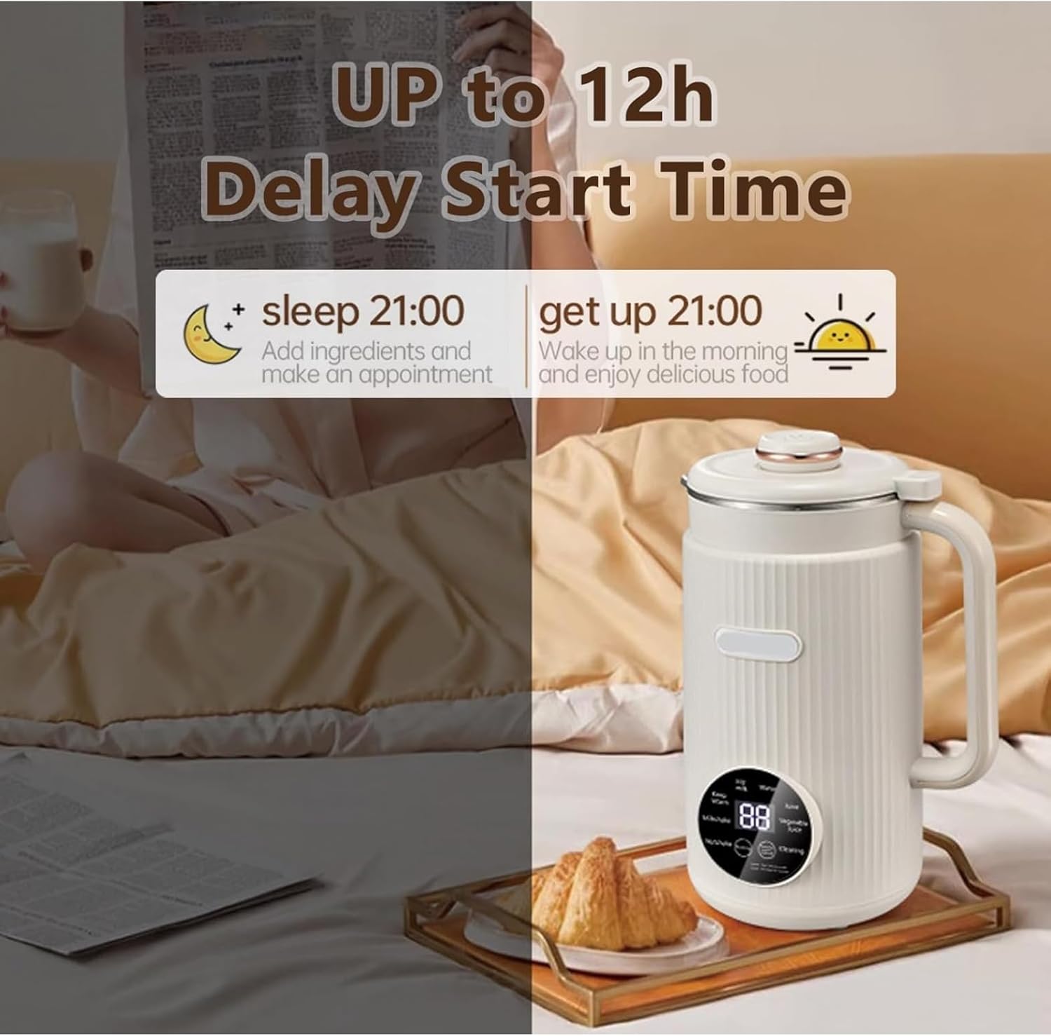 8-in-1 Nut Milk Maker Machine, 50oz Automatic Plant-Based Milk Maker with Delay Start, Keep Warm & Self Cleaning, Stainless Steel Blender for Almond, Oat, Soy & Non-Dairy Drinks(White)