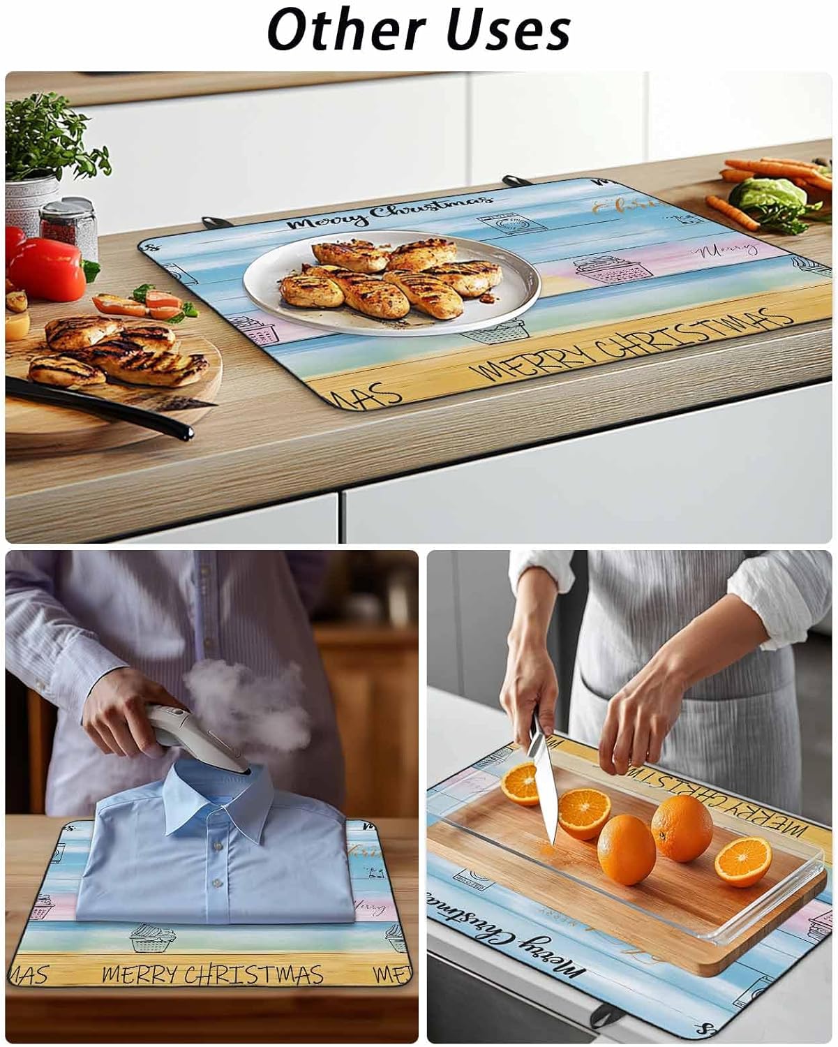 Merry Christmas Stove Top Covers for Electric Stove, Kitchen Table Protection Mat, Blue Wood Clothes Laundry Room Washing Machine Heat-Proof Glass Cooktop Pad Cover for RV/Small Kitchen 36