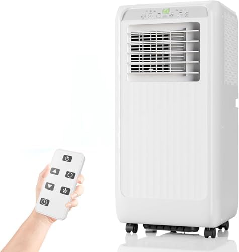 Portable Air Conditioners, 8000 BTU Portable AC for Rooms Up to 350 Sq.Ft. 3-In-1 Unit with Fast Cooling, Dehumidifier & Three Speed Fan, 24H Timer/Remote Control/Quiet, White LED Control Panel