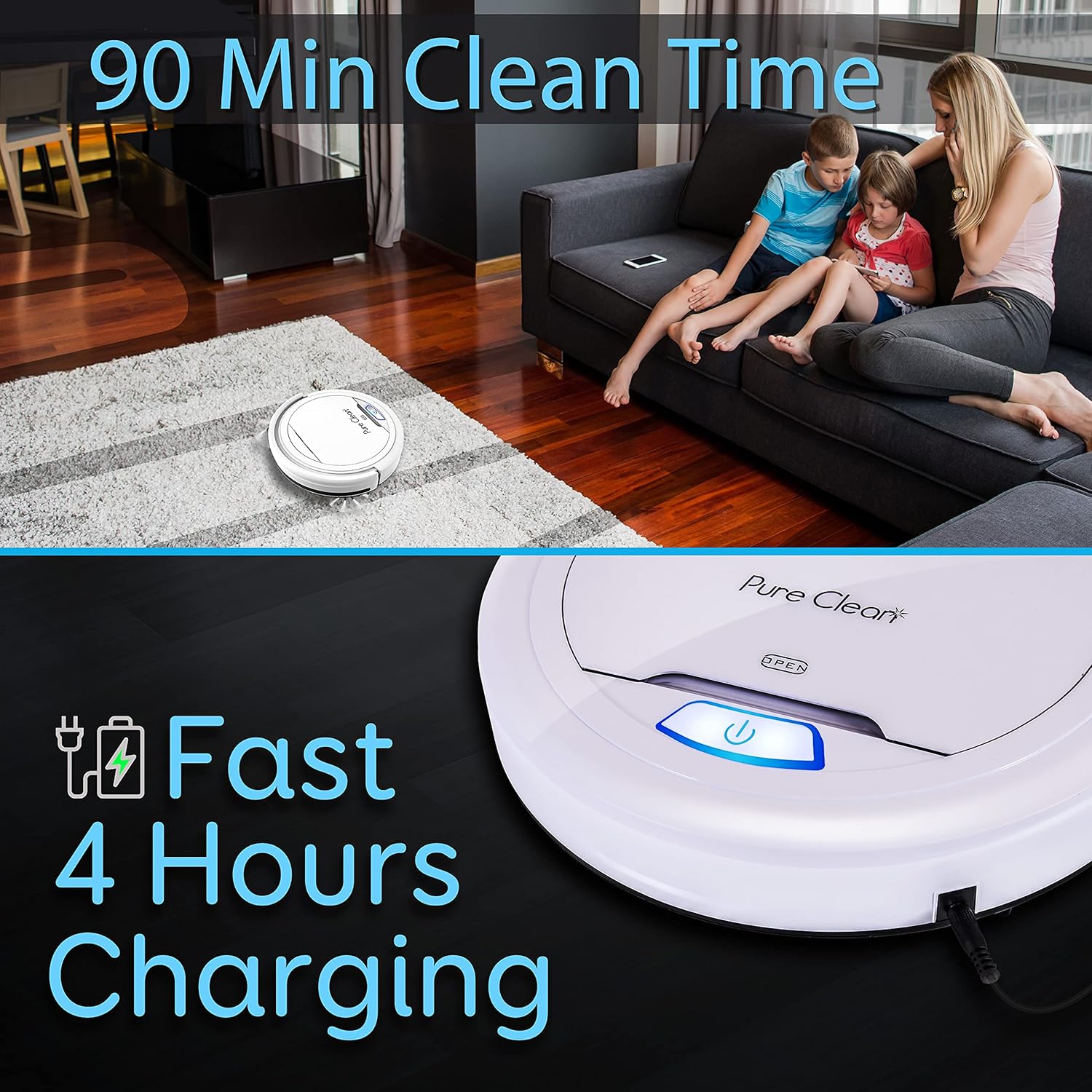 SereneLife Pure Automatic Vacuum Cleaner-Lithium Battery 90 Min Run Time & Self Path Navigation-Bot Self Detects Stairs Pet Hair Allergies Robotic Home Cleaning for Carpet Hardwood Tile Floor