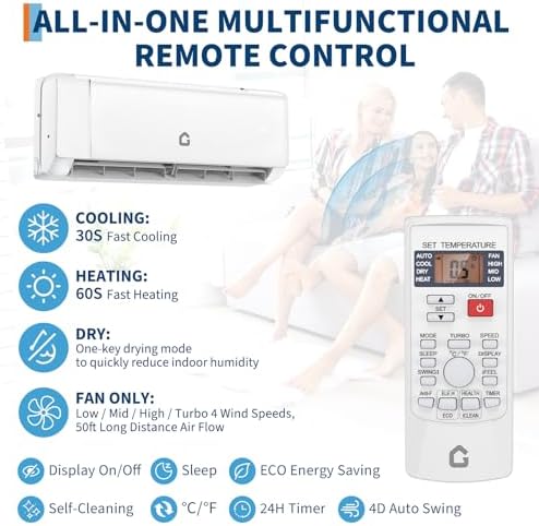 24000 BTU Mini Split Air Conditioner, 19 SEER2 208-230V Split Unit Ac and Heat Cool Up to 1500 Sq.Ft, Ductless Air Conditioner w/Complete Installation Kit,Remote,Wifi Control,Low Noise