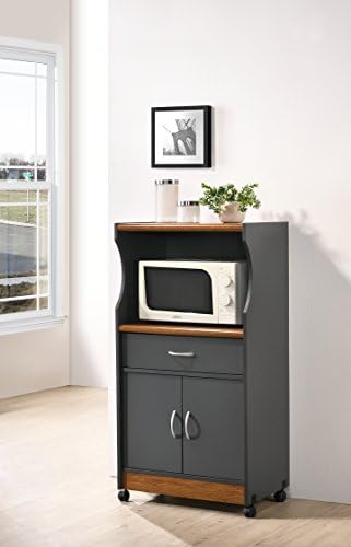 HODEDAH IMPORT Microwave Cart with One Drawer, Two Doors, and Shelf for Storage, Grey-Oak