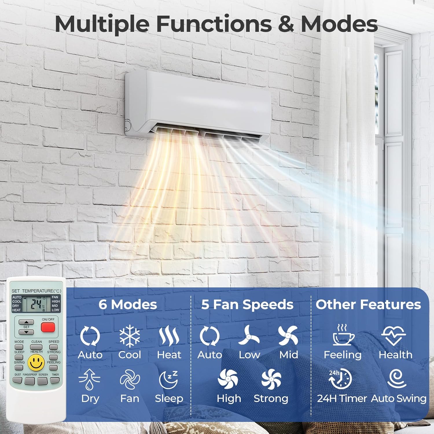 SIMOE 30,000 BTU Dual Zone Mini Split Air Conditioner - Heat Pump, 12K + 12K BTU Indoor Units, Work with Alexa 23 SEER2, Energy Efficient Ductless Inverter System, Pre-Charged & 16ft Installation Kits