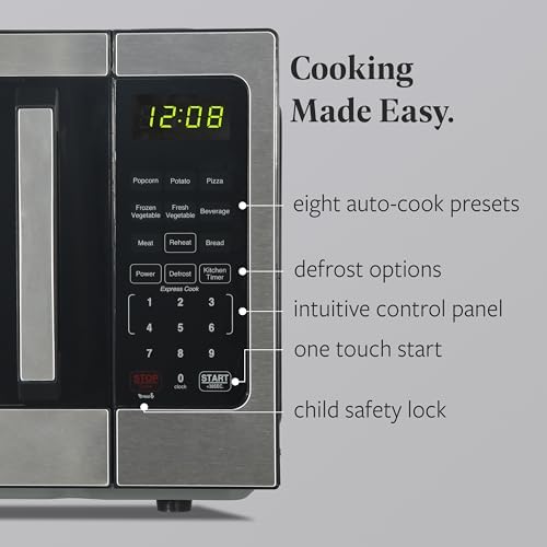Farberware 0.9 Cu. Ft. Countertop Microwave Oven – 900 Watts Power, Auto Cook Settings, Defrost, Easy Clean and Child Safety Lock - Stainless Steel