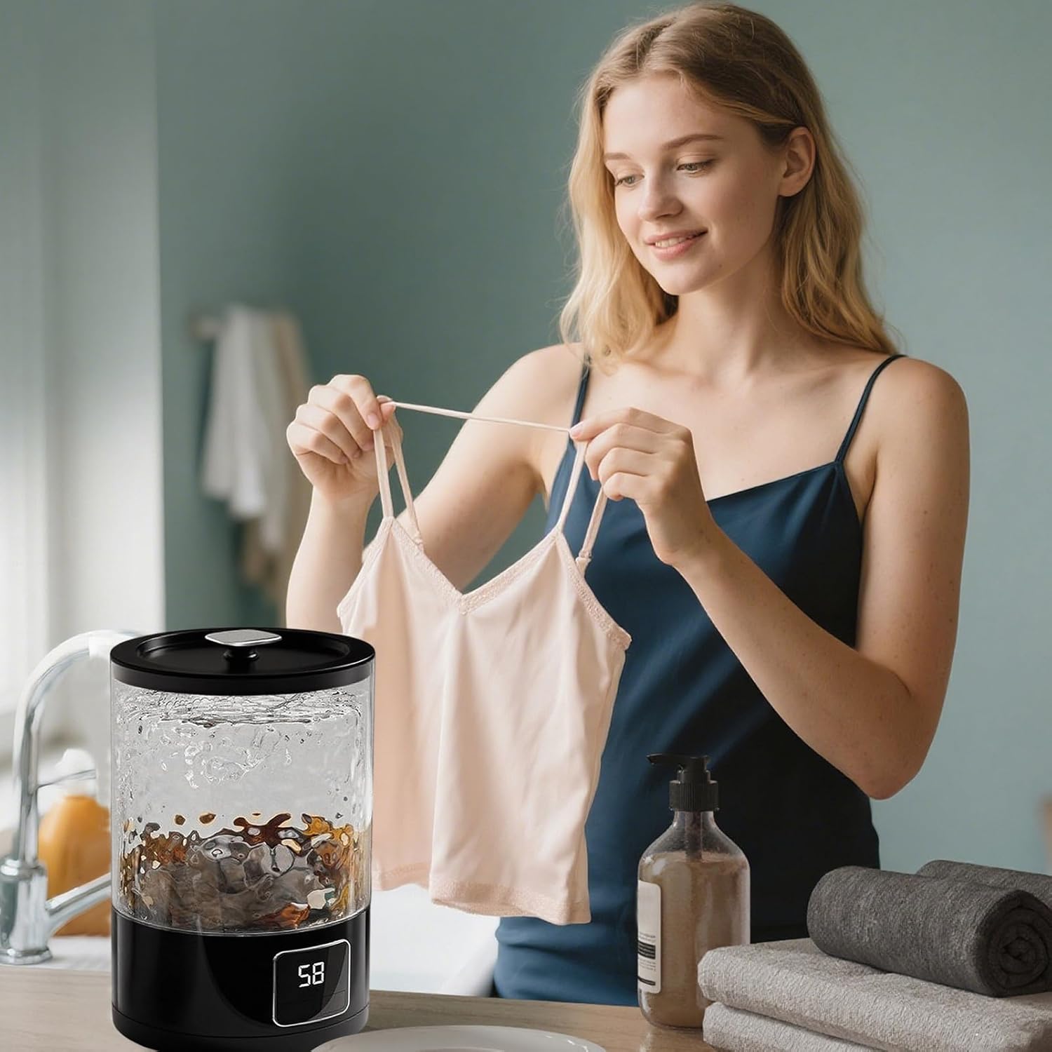 Mini Washing Machine - Portable Small Compact Washer | Travel Laundry Machine | Electric Laundry For Home, College, Dorm, Travel, Small Apartment, Outdoor, RV, Hiking, Camping, Backpacking