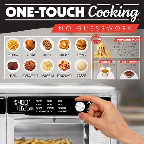 Gourmia French Door Air Fryer Oven - 37 Qt Large Capacity Convection Toaster Oven, FryForce 360°, Digital Display, 12 Cooking Presets, Dehydrate, Fits 13” Pizza, Dishwasher-Safe, Stainless Steel
