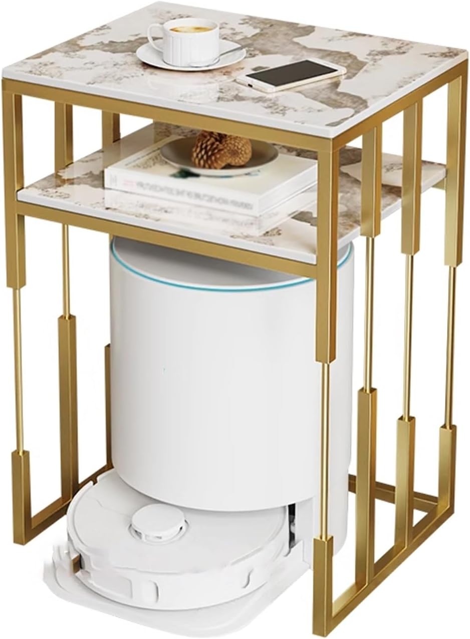 Small Storage Cabinet for Kitchen for Self Emptying Robot Vacuum Cleaner, Small Side Table for Small Spaces Bedroom Multi-Functional Fish Tank Stand White(Yellow,60cm)