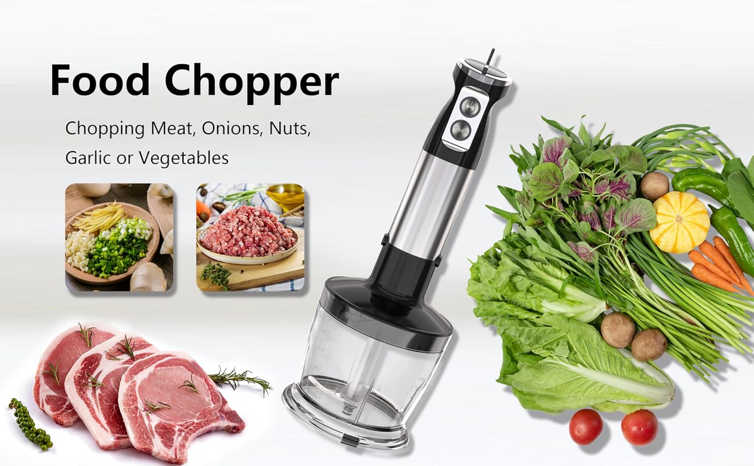 Immersion Blender Handheld, 5 in 1 Hand Mixer Electric Handheld for Kitchen, Corded Stick Hand Emulsion Blender with Chopper Beaker Whisk and Milk Frother for Baby Food, Smoothie, Puree, Soup, Sauces