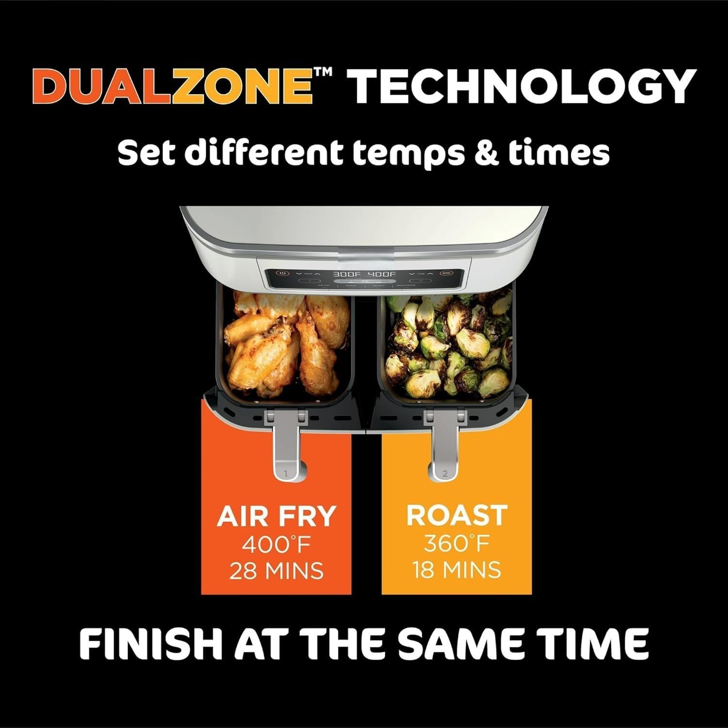 Nin-ja Foodi Dual Basket Air Fryer 8-Quart – Cook Two Foods at Once with DualZone Technology, 4-in-1 Versatility for Family Meals (Bone)