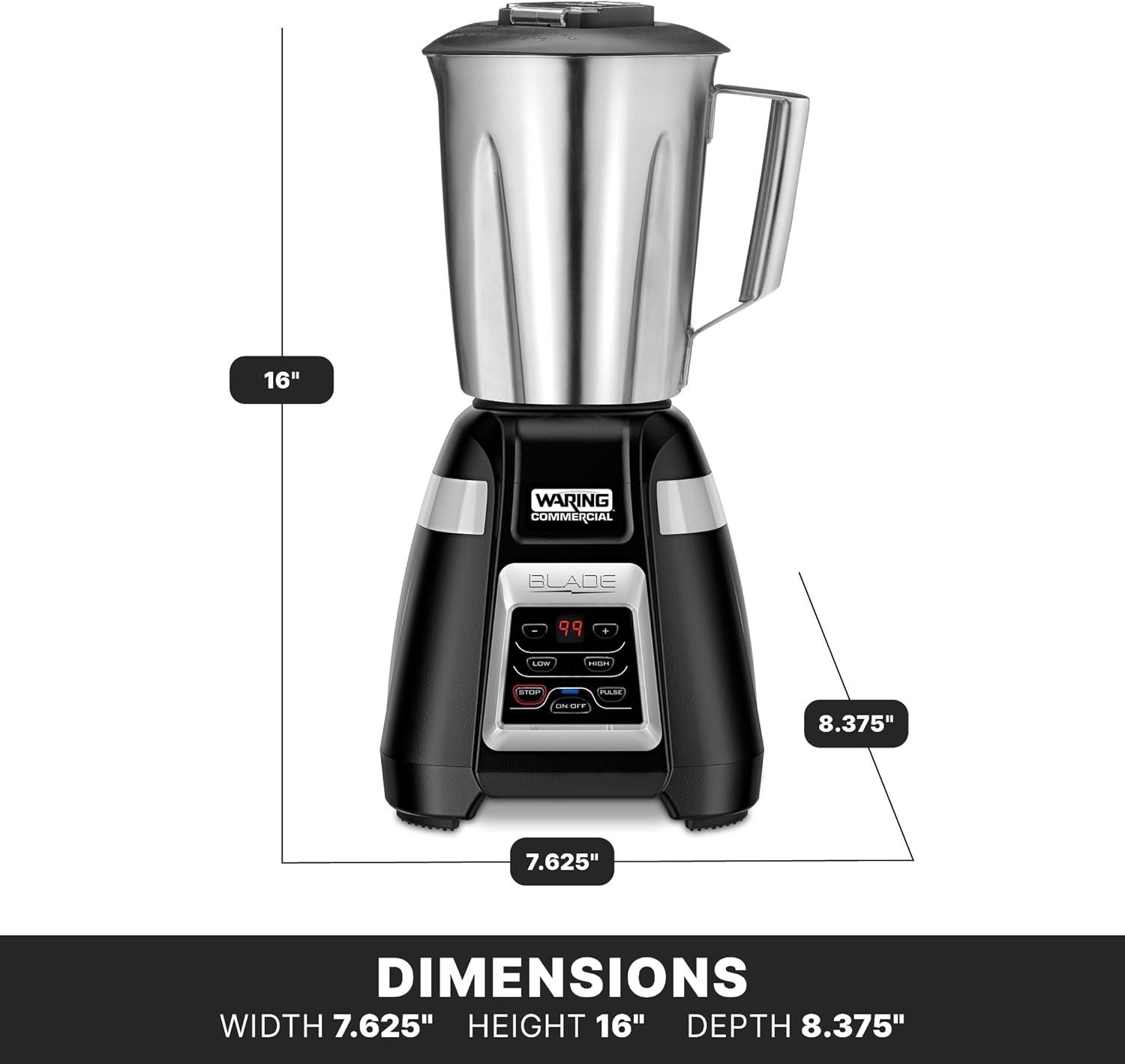 Waring Commercial BB340 Blade 1 HP Blender, 2-Speed Key Pad with Pulse and 99 Second Countdown Timer , 48 oz Stainless Steel Container, 120V, 5-15 Phase Plug