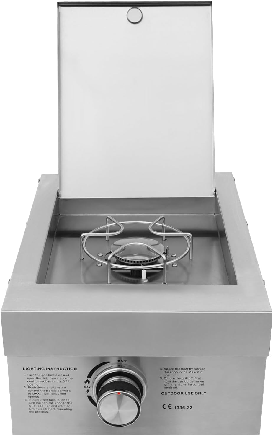 Grilling Burners for Outdoor Kitchen, Natural Gas Single-burner Gas Stove, Outdoor Cooking Kit 304 Stainless Steel, Built-in Single Burner for BBQ Island Grill 3.5KW