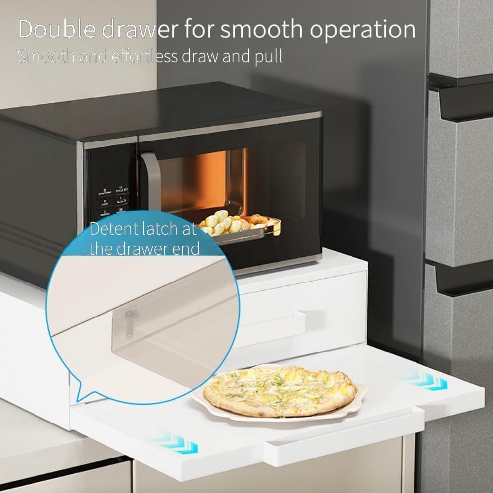 Countertop Microwave Rack with Storage, Adjustable Kitchen Stand for Oven, Rice Cooker & Small Appliances Organizer(Black)