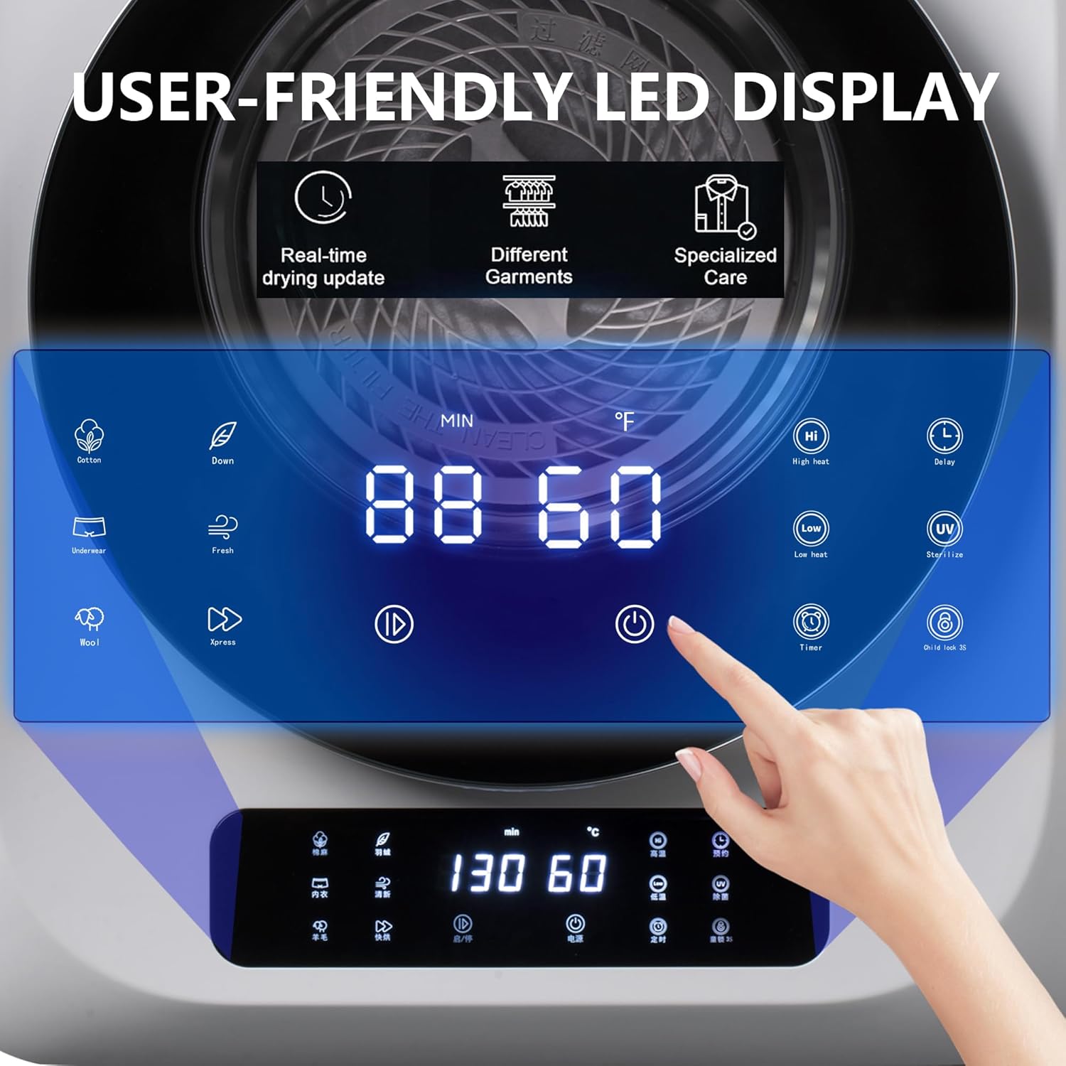 6.6Lbs Portable Clothes Dryer, 120V/850W Comtact Mini Dryer Machine with Exhaust Pipe, LED Touch Control Panel, Portable Dryers for Laundry, Apartment, Dorm, RV, White&Clear